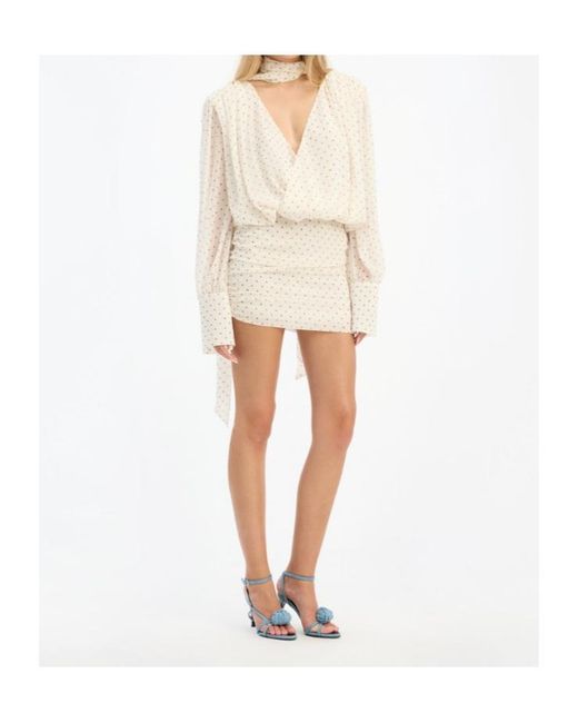 ROTATE BIRGER CHRISTENSEN White Draped Polka-Dot Mini Dress