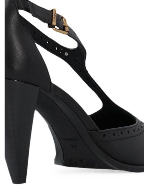 Pinko Black Brogue-Detail T-Bar Pumps