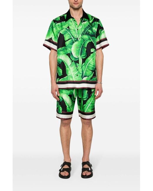 Dolce & Gabbana Green Silk Printed Bermuda Shorts for men