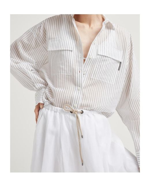 Brunello Cucinelli White Striped Long-Sleeve Shirt