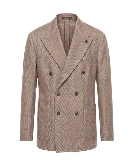 Peserico Brown Double-Breasted Blazer for men