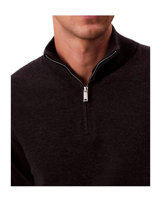 Calvin Klein Black Merino Wool Quarter Zip Jumper for men