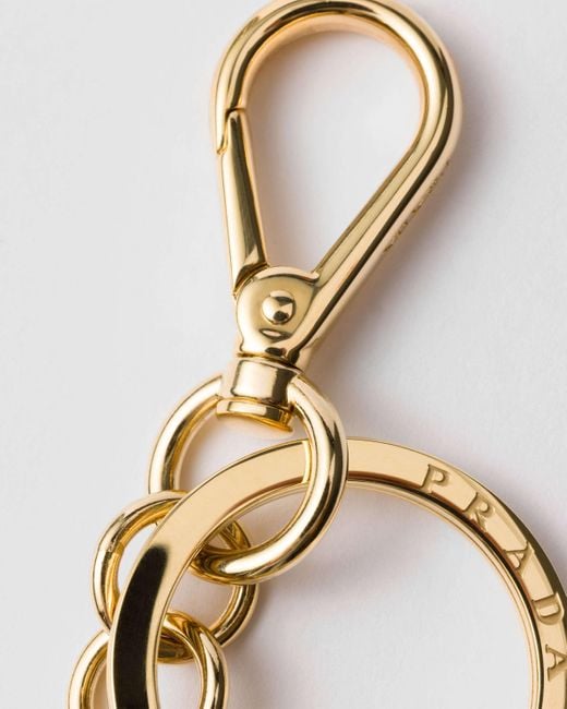 Prada White Logo Plaque Clasp-Fastened Keyring