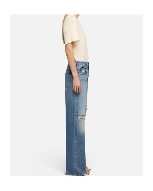 7 For All Mankind Blue Distressed Low Straight Jeans