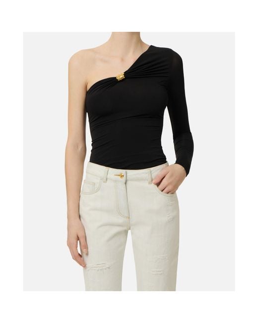 Elisabetta Franchi Black One-Shoulder Draped Top