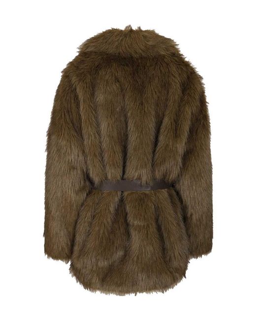 P.A.R.O.S.H. Green P.A.R.O..H. Belted Long Sleeved Faux Fur Jacket
