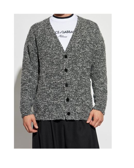 Dolce & Gabbana Gray V-Neck Knitted Cardigan for men