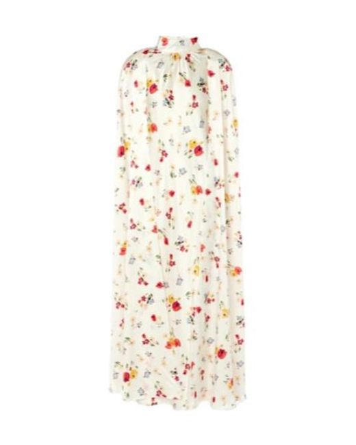 Rodarte White Floral Caped Silk Maxi Dress