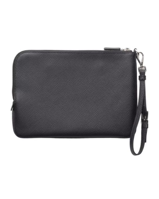 Prada Black Small Saffiano Leather Pouch for men
