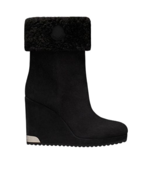 Moncler Black Wedge Sole Suede Boots