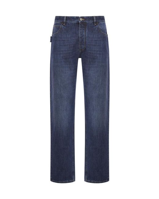Bottega Veneta Blue Logo Patch Straight Leg Jeans for men