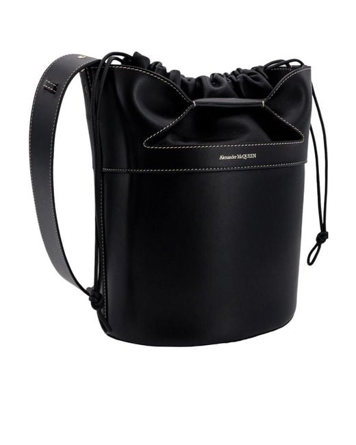 McQueen Black Logo Printed Drawstring Bucket Bag