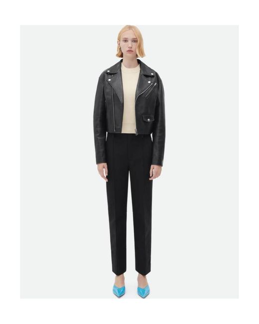 Bottega Veneta Black Logo Locomotive Leather Jacket