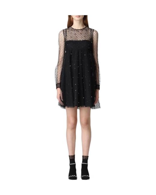 RED Valentino Black Sheer Embellished Dress