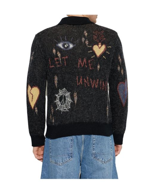 AllSaints Black Meller Graphic Zip Cardigan for men