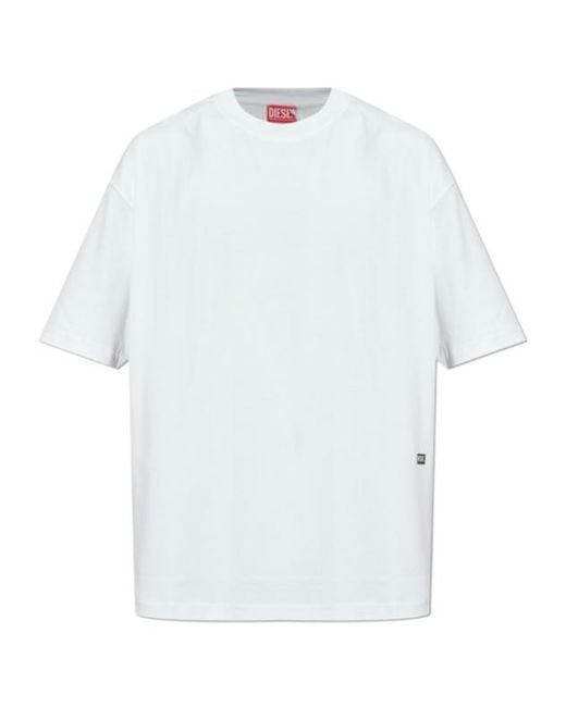 DIESEL White Logo Printed Crewneck T-Shirt for men