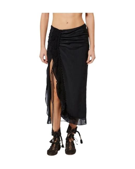 Isabel Marant Black Velina Crochet Slit Midi Skirt