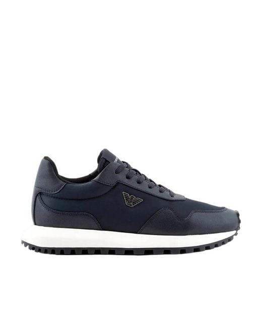 Emporio Armani Blue Logo-Appliqué Panelled Sneakers for men