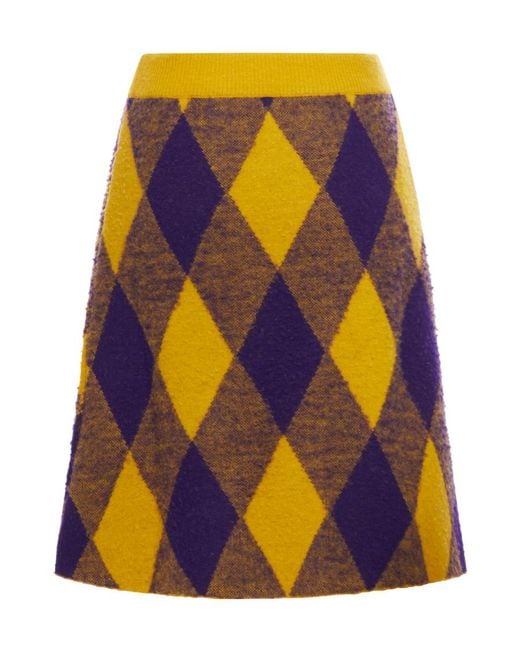 Burberry Multicolor Argyle Logo Embroidered Skirt