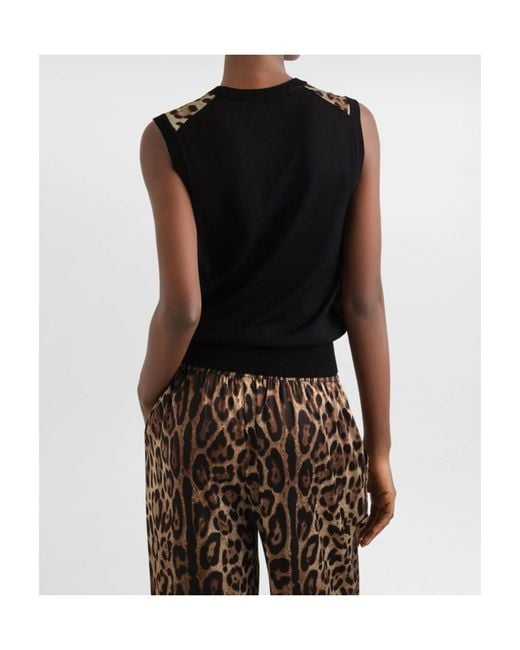 Dolce & Gabbana Black Leo-Print Wool Top