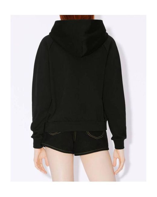 KENZO Black 'Boke Flower Crest' Hooded Embroidered Zip-Up Cardigan