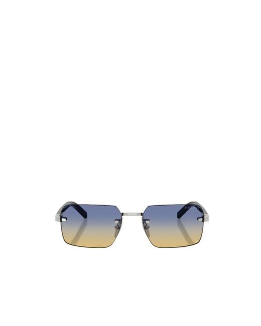 Prada Blue Eyewear Rectangle Rimless Frame Sunglasses for men
