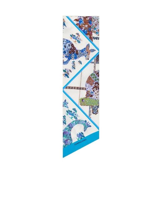 Ferragamo Blue Patchwork Printed Silk Scarf