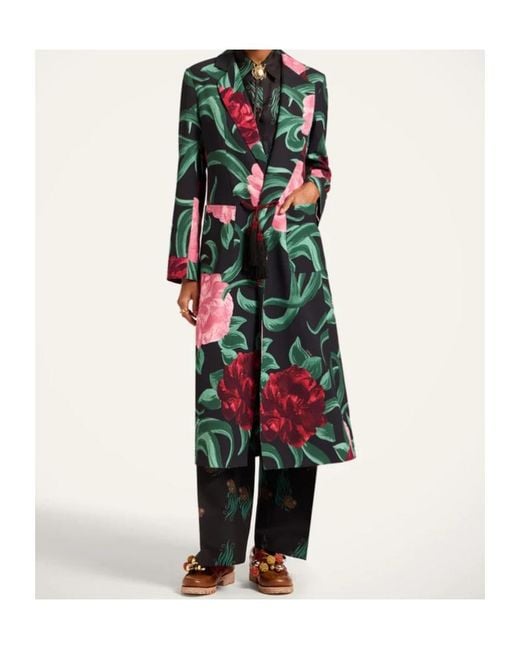 LaDoubleJ Green Duster Floral Tassel Coat