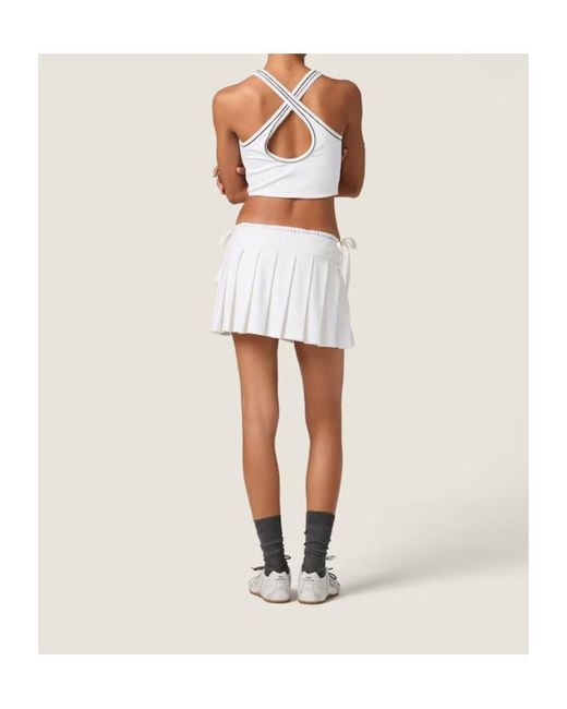 Miu Miu White Pleated Stretch Jersey Skirt