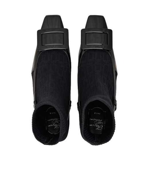 Roger Vivier Black Belle Vivier Sock Lacquered Buckle Ankle Boots