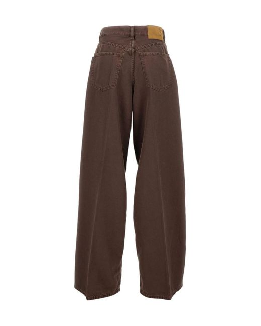 Haikure Brown Denim Trousers With Belt Loops