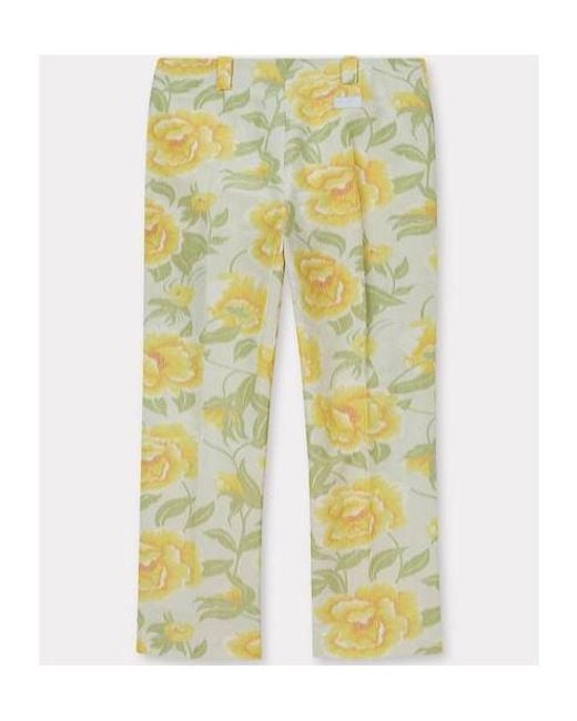 KENZO Yellow Jacquard Peonies Cropped Pants