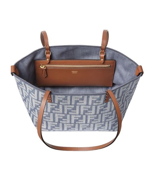 Fendi Blue Roll Ff Jacquard Small Tote Bag