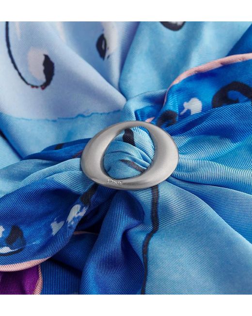 Dior Blue Iviera Asymmetrical Silk Top