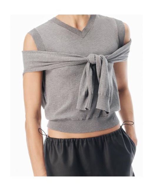 Alexander Wang Gray Layered V-Neck Vest With Tie-Front Cardigan Detail