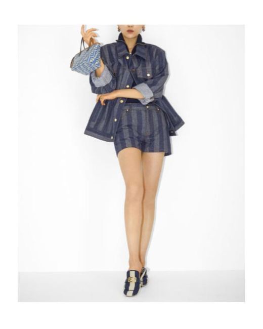 Fendi Blue Striped Button-Up Jacket
