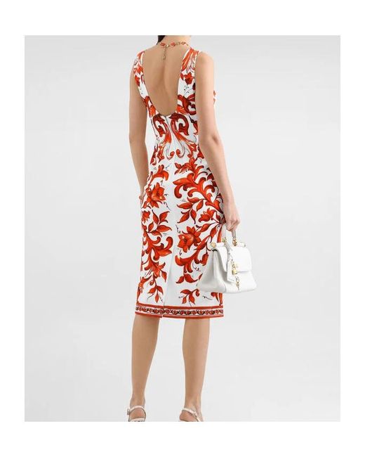 Dolce & Gabbana Red Silk-Blend Majolica Print Dress