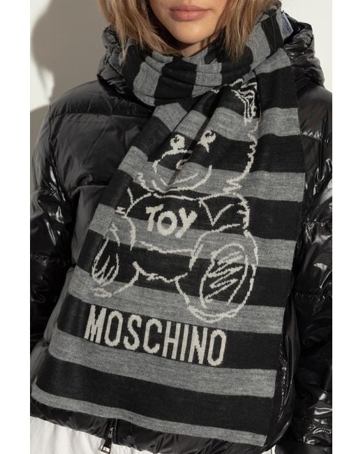 Moschino Black Striped Logo Intarsia Scarf for men