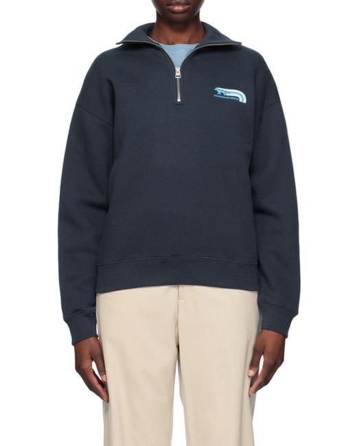 Maison Kitsuné Blue Maison Kitsuné Logo Printed Half-Zip Sweatshirt