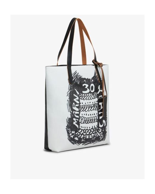 Marni White 30Th Anniversary Print Two-Toned Tribeca Tote Bag