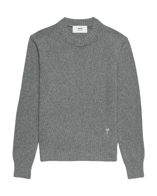 AMI Gray Ami De Coeur Logo-Embroidered Knitted Jumper for men