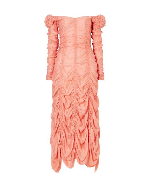 Khaite Pink Judith Draped Silk-Blend Midi Dress