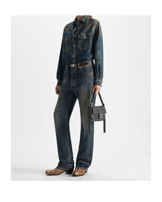 Fendi Blue Washed Denim Shirt