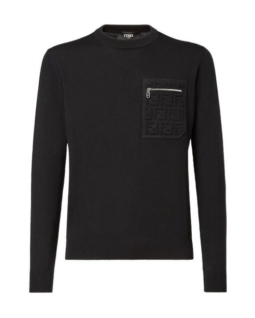 Fendi Black Ff Embossed Crewneck Jumper for men