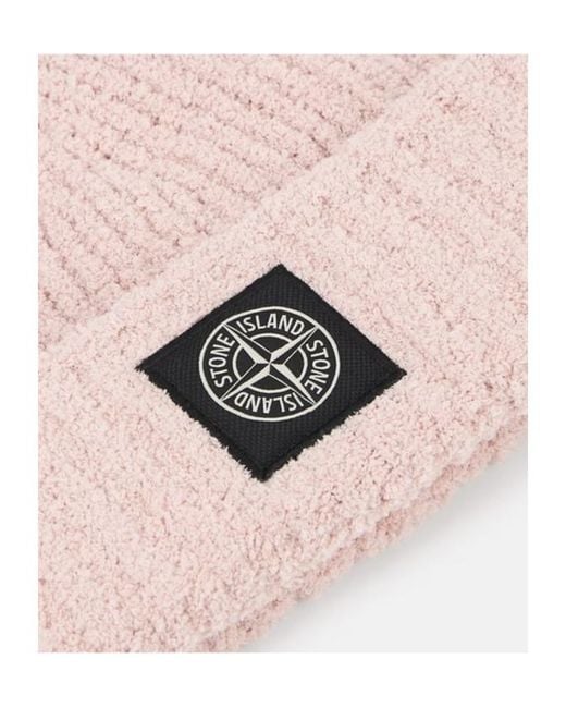 Stone Island Pink Ribbed Knit Beanie With Compass Logo Patch for men