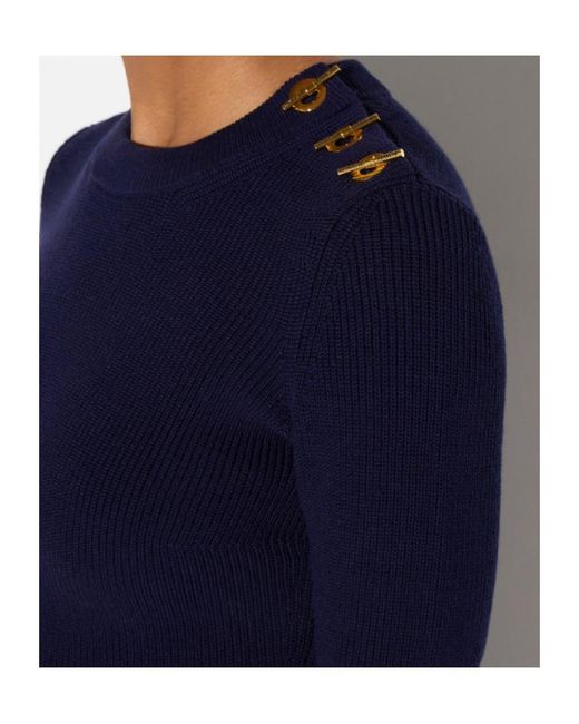 Elisabetta Franchi Blue Knit Top With Jewel Details