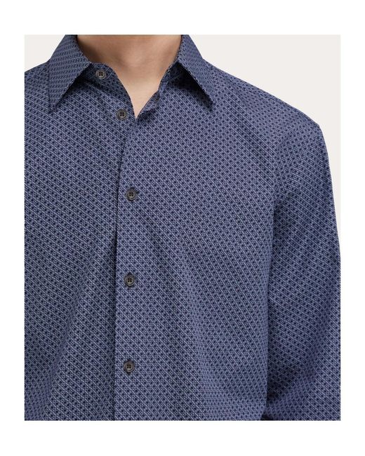 Ferragamo Blue Ferragamo Monogram-Pattern Button-Up Shirt for men