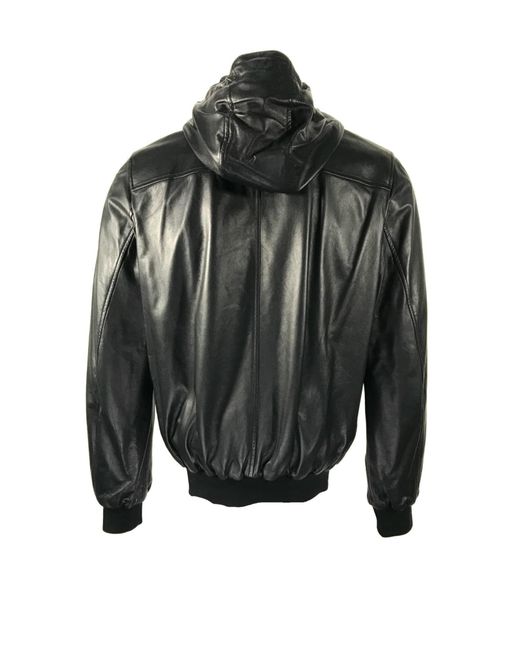 Gucci Black Logo Hooded Leather Jacket for men