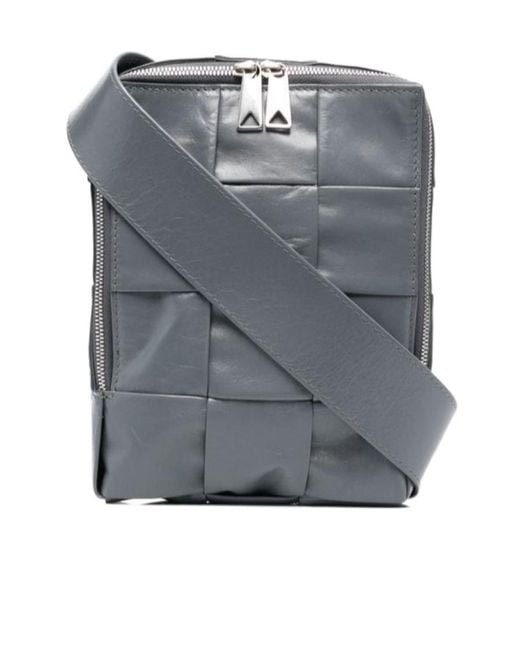 Bottega Veneta Gray Intrecciato-Design Messenger Bag for men