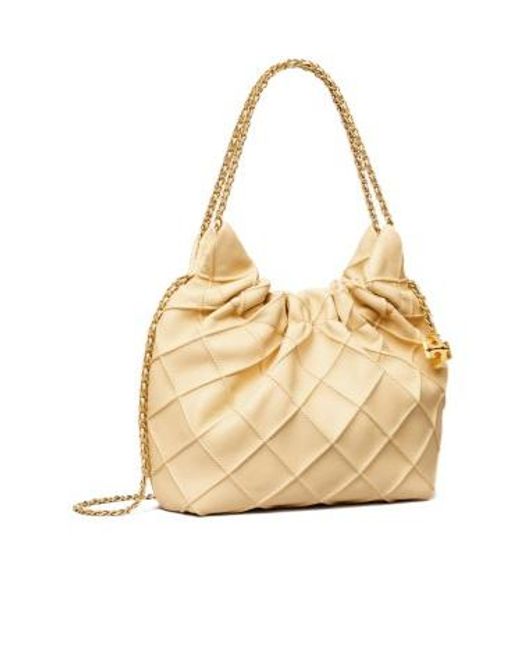 Tory Burch Natural Fleming Drawstring Mini Hobo Bag